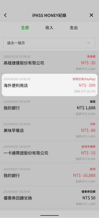 點選欲查詢的交易項目